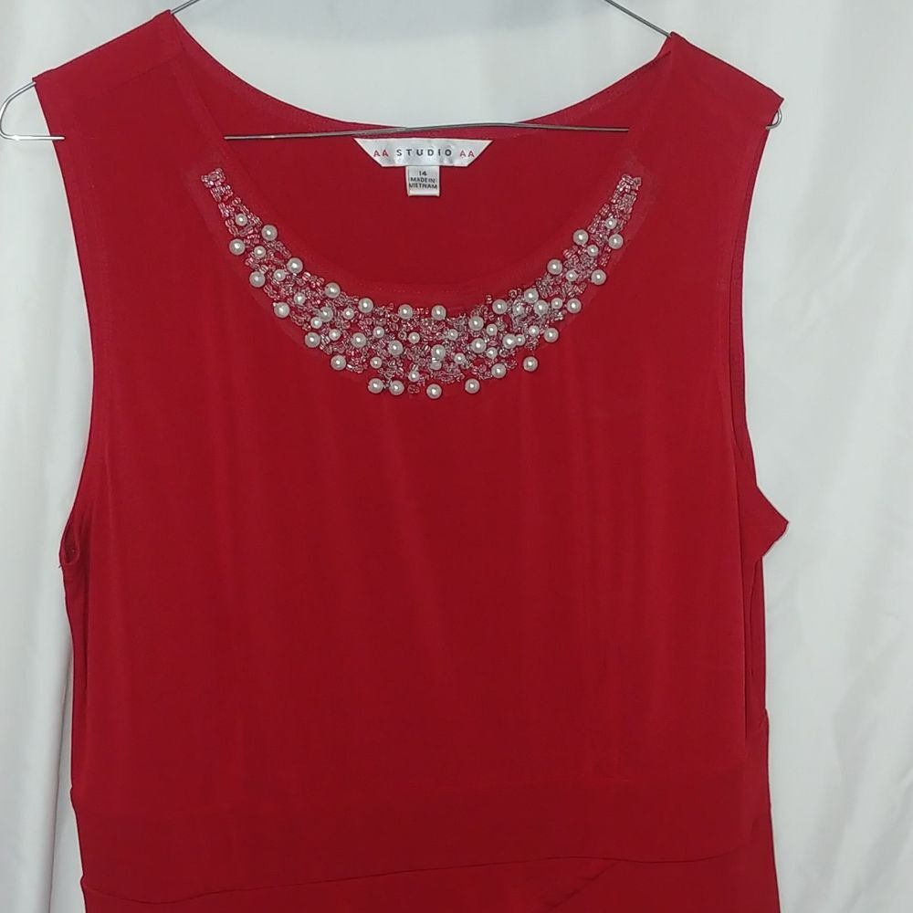 AA Studio AA red sleevelesss dress Sz 14 with embellished neckline